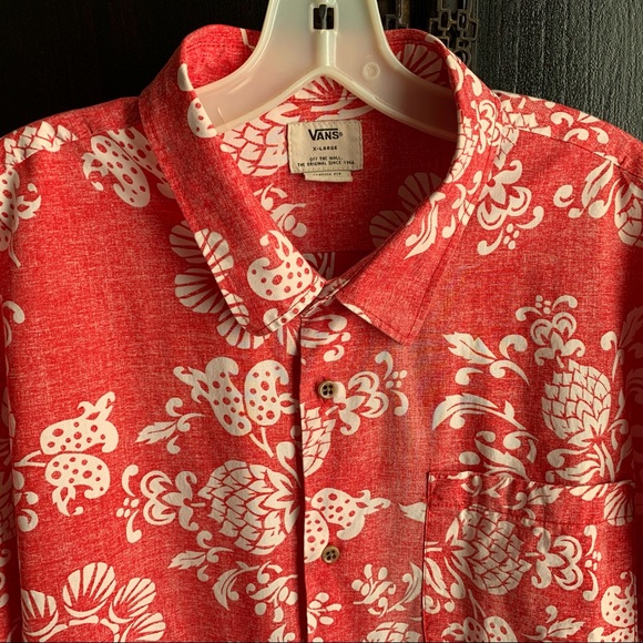 🌴 Vans Red & White Hawaiian Print Men’s Shirt 🌴 - Picture 6 of 8
